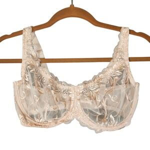 Soma Sensuous Lace Unlined Bra 34DDD Rose Beige Floral Underwire Embroidered